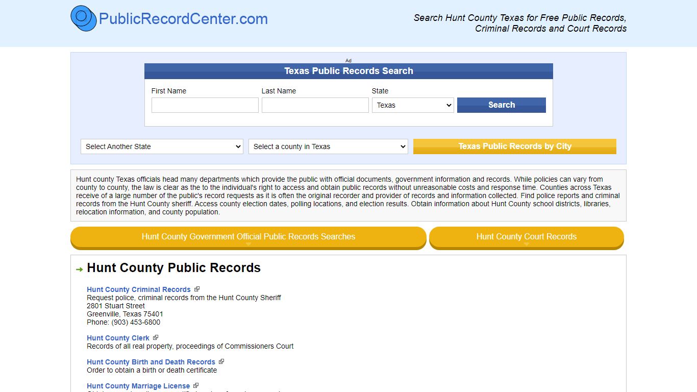 Hunt County Texas Free Public Records - Court Records ...